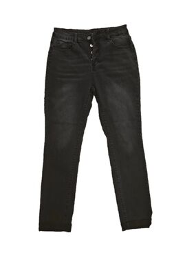 Women's Button Fly Black Skinny Jeans